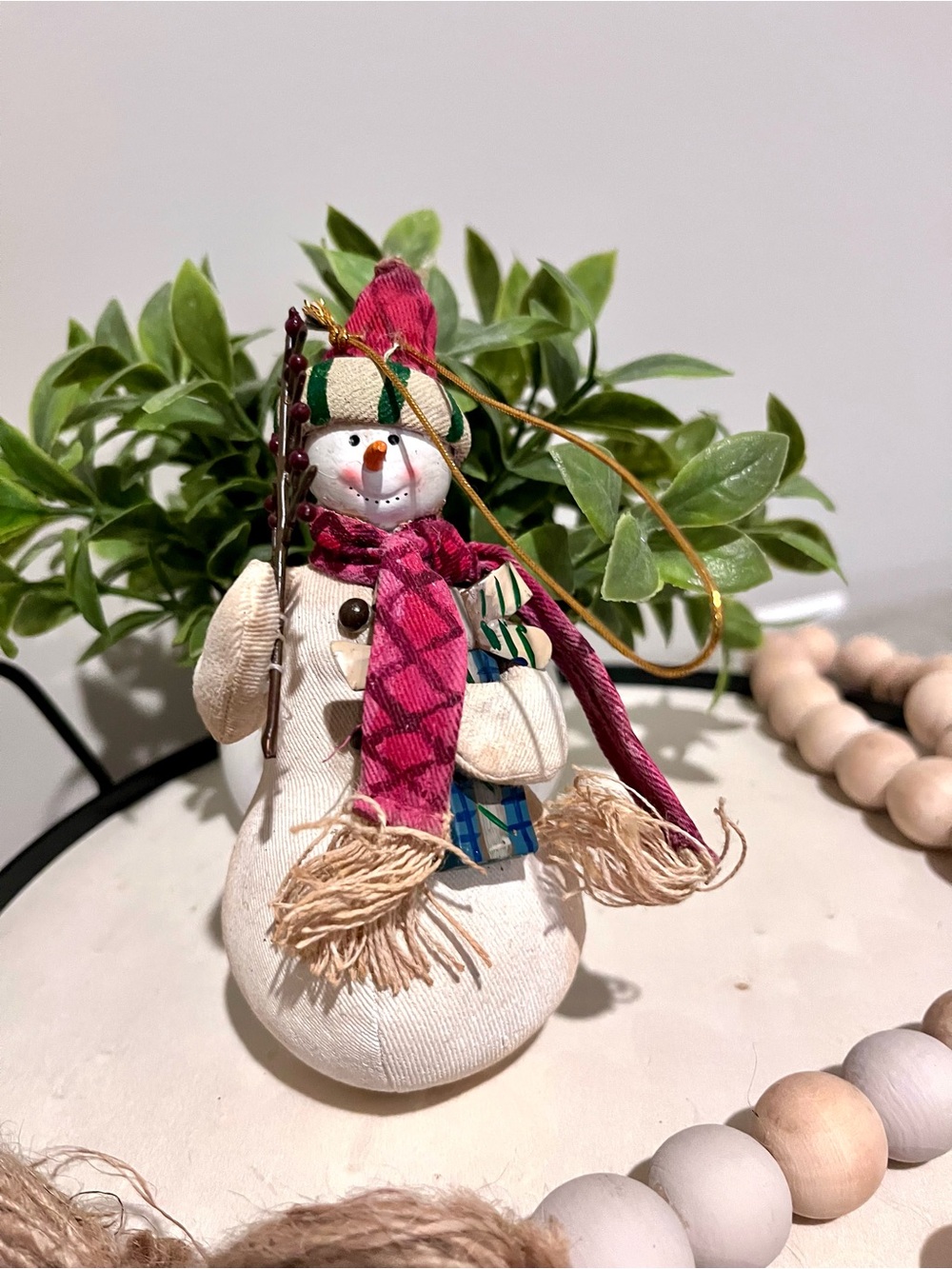 Vintage (1970s) Rustic Handmade Snowman Christmas Orament, 6”